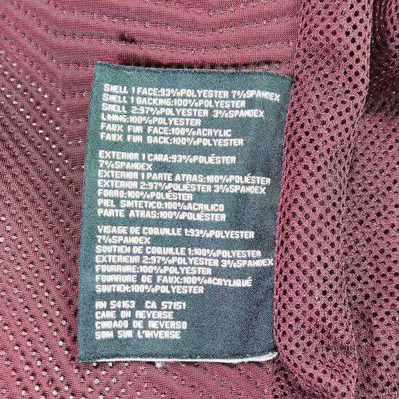 Guess Faux Fur Hood Softshell Parka Jacket Pockets Burgundy Wine XXL Gorpcore - Picture 7 of 15